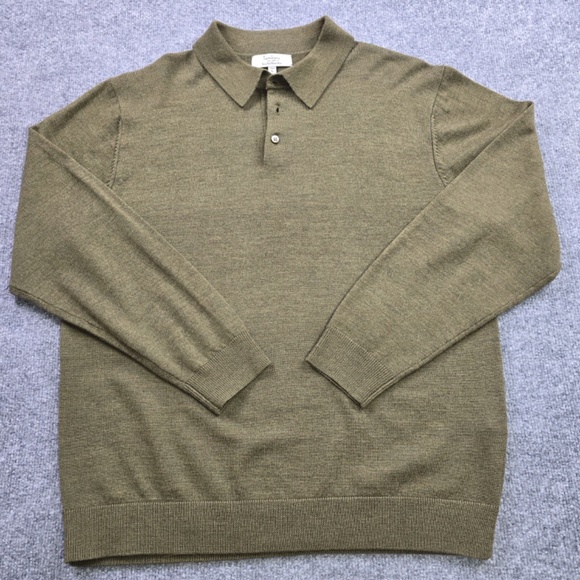 Turnbury Extra Fine Merino Wool Long Sleeve Polo Sweater Mens Size Large- Green - Picture 1 of 7